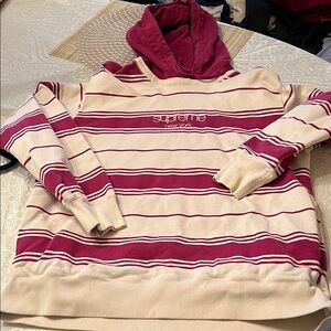 Supreme Cream & Burgundy Striped Hooded Sweatshirt XL
